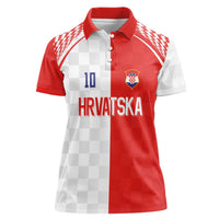 Custom Croatia Hrvatska Football Women Polo Shirt Halftone Checkerboard National Crest