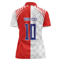 Custom Croatia Hrvatska Football Women Polo Shirt Halftone Checkerboard National Crest
