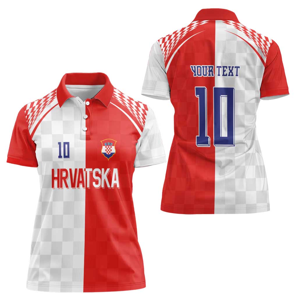 Custom Croatia Hrvatska Football Women Polo Shirt Halftone Checkerboard National Crest