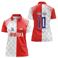 Custom Croatia Hrvatska Football Women Polo Shirt Halftone Checkerboard National Crest