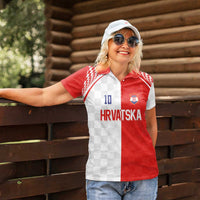 Custom Croatia Hrvatska Football Women Polo Shirt Halftone Checkerboard National Crest