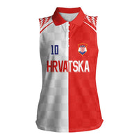 Custom Croatia Hrvatska Football Women Sleeveless Polo Shirt Halftone Checkerboard National Crest