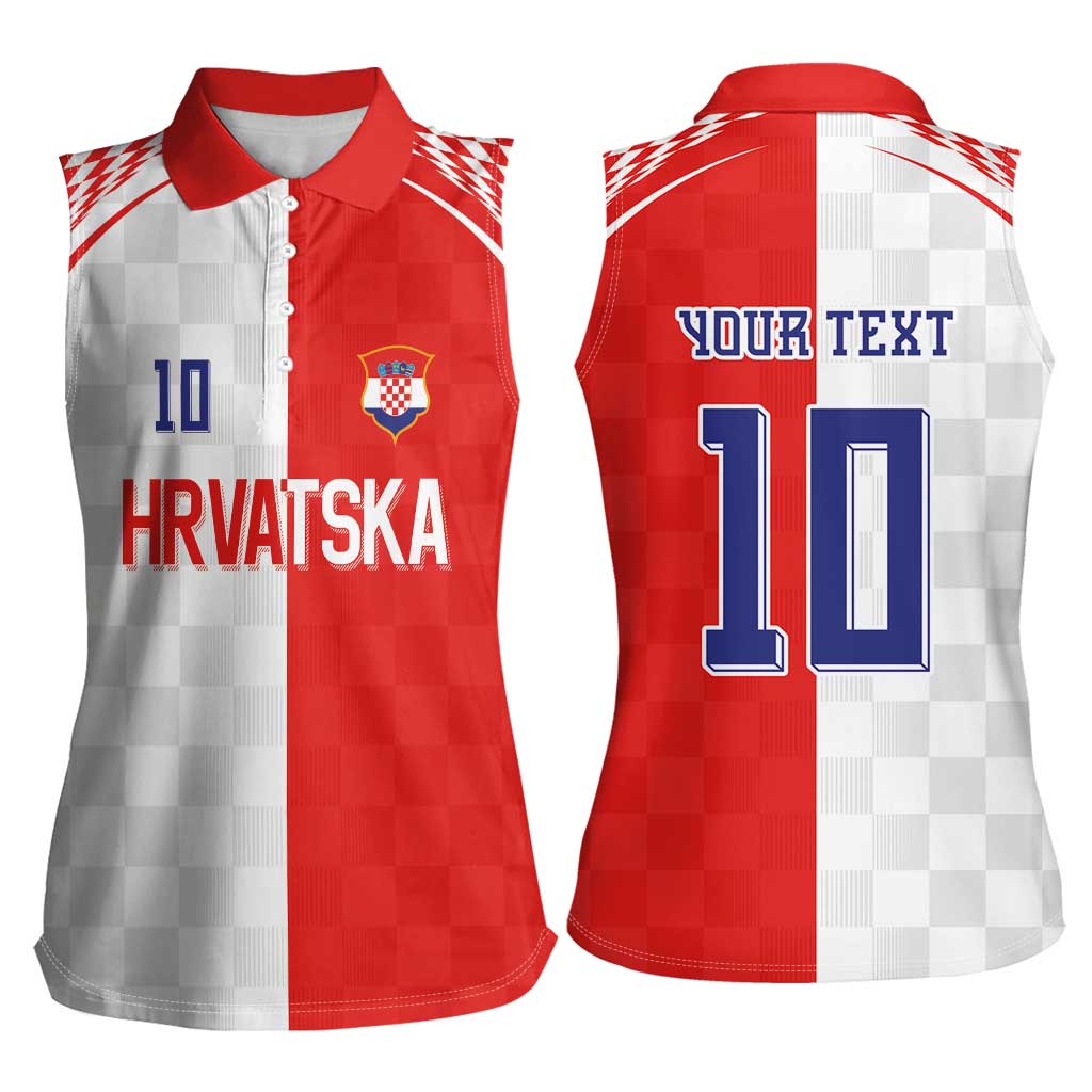 Custom Croatia Hrvatska Football Women Sleeveless Polo Shirt Halftone Checkerboard National Crest