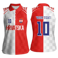 Custom Croatia Hrvatska Football Women Sleeveless Polo Shirt Halftone Checkerboard National Crest