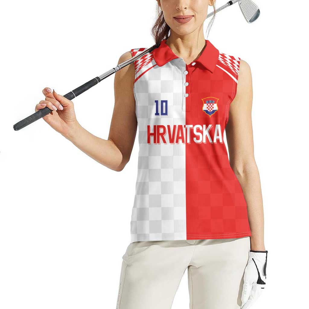 Custom Croatia Hrvatska Football Women Sleeveless Polo Shirt Halftone Checkerboard National Crest