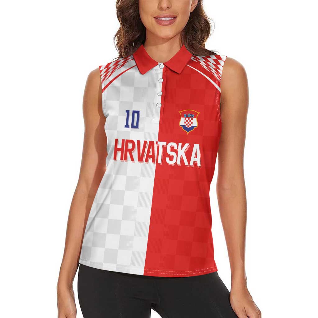 Custom Croatia Hrvatska Football Women Sleeveless Polo Shirt Halftone Checkerboard National Crest
