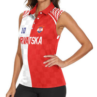 Custom Croatia Hrvatska Football Women Sleeveless Polo Shirt Halftone Checkerboard National Crest