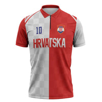 Custom Croatia Hrvatska Football Zipper Polo Shirt Halftone Checkerboard National Crest