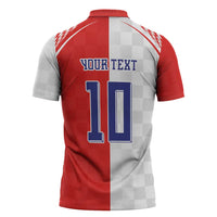 Custom Croatia Hrvatska Football Zipper Polo Shirt Halftone Checkerboard National Crest