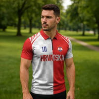 Custom Croatia Hrvatska Football Zipper Polo Shirt Halftone Checkerboard National Crest