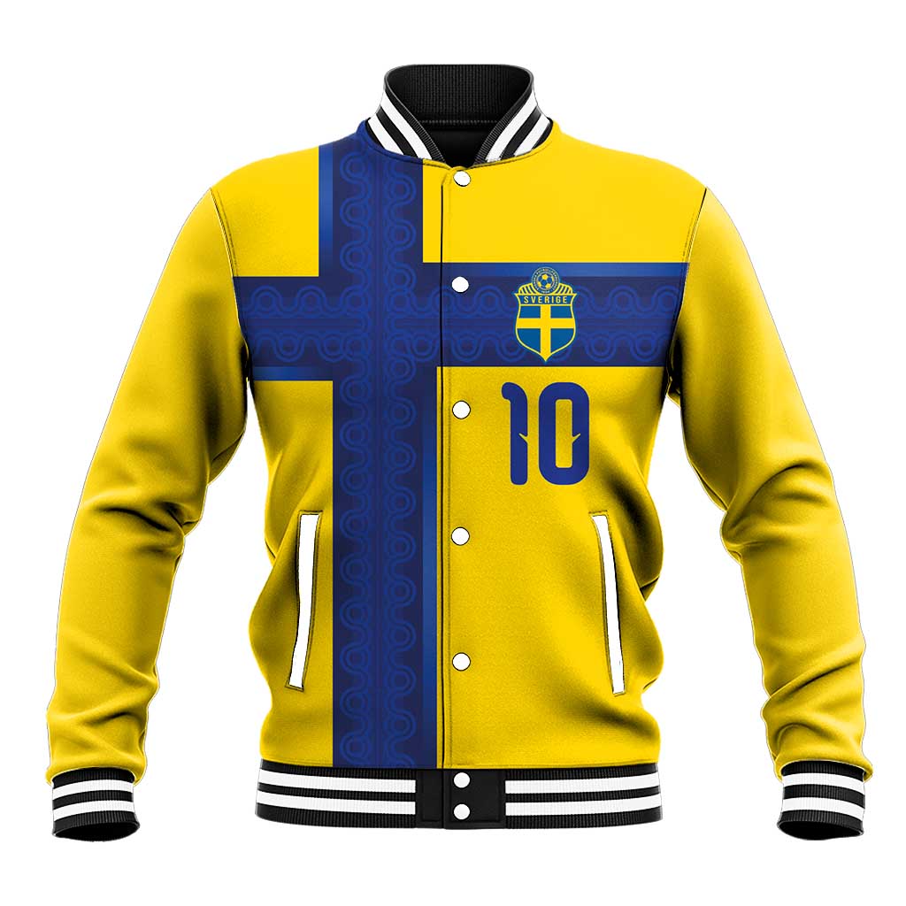 Custom Sweden Sverige Football Baseball Jacket Nordic Cross Pattern With Traditional Sverige Heritage Crest