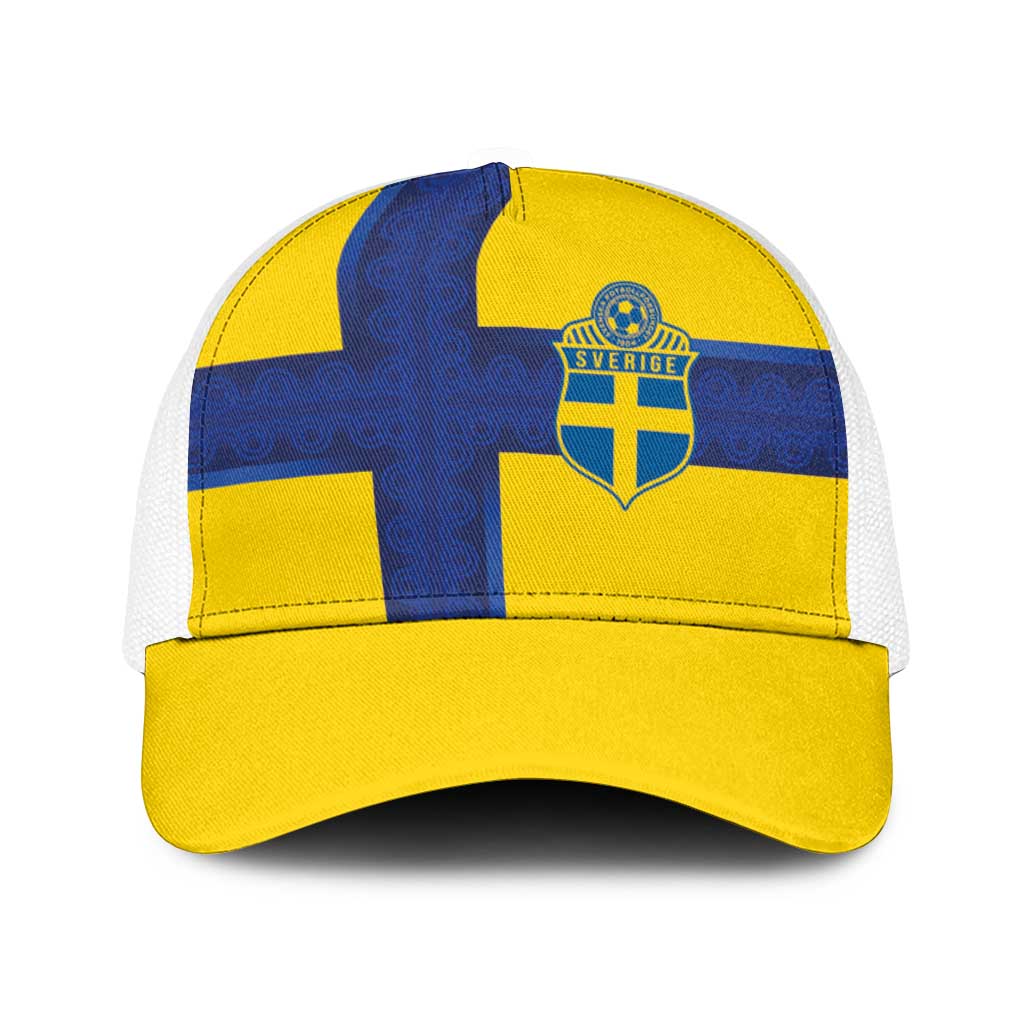 Sweden Sverige Football Baseball Net Cap Nordic Cross Pattern With Traditional Sverige Heritage Crest