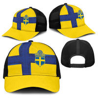 Sweden Sverige Football Baseball Net Cap Nordic Cross Pattern With Traditional Sverige Heritage Crest