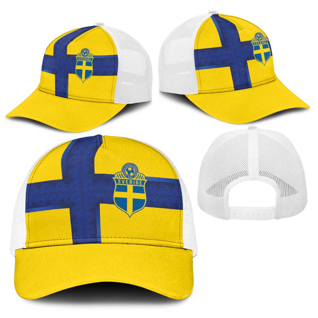Sweden Sverige Football Baseball Net Cap Nordic Cross Pattern With Traditional Sverige Heritage Crest