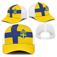 Sweden Sverige Football Baseball Net Cap Nordic Cross Pattern With Traditional Sverige Heritage Crest