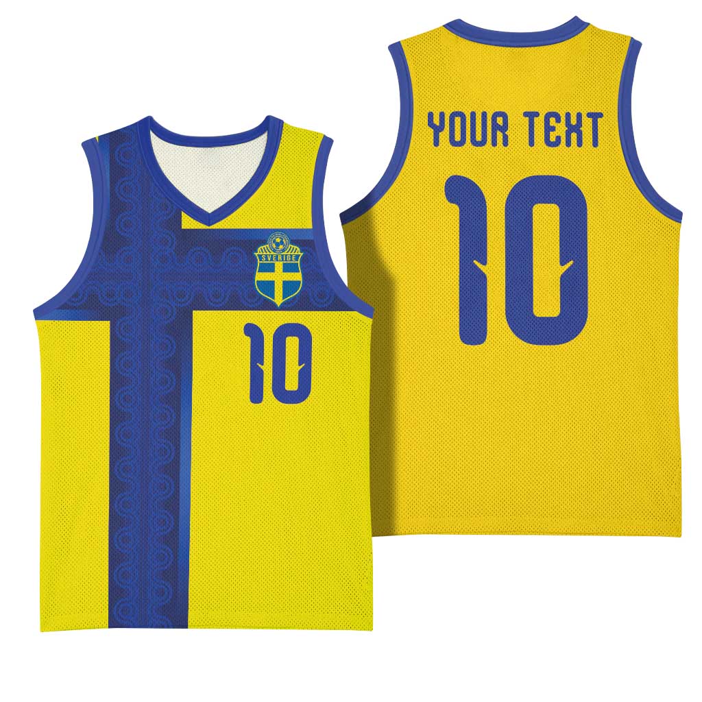 Custom Sweden Sverige Football Basketball Jersey Nordic Cross Pattern With Traditional Sverige Heritage Crest