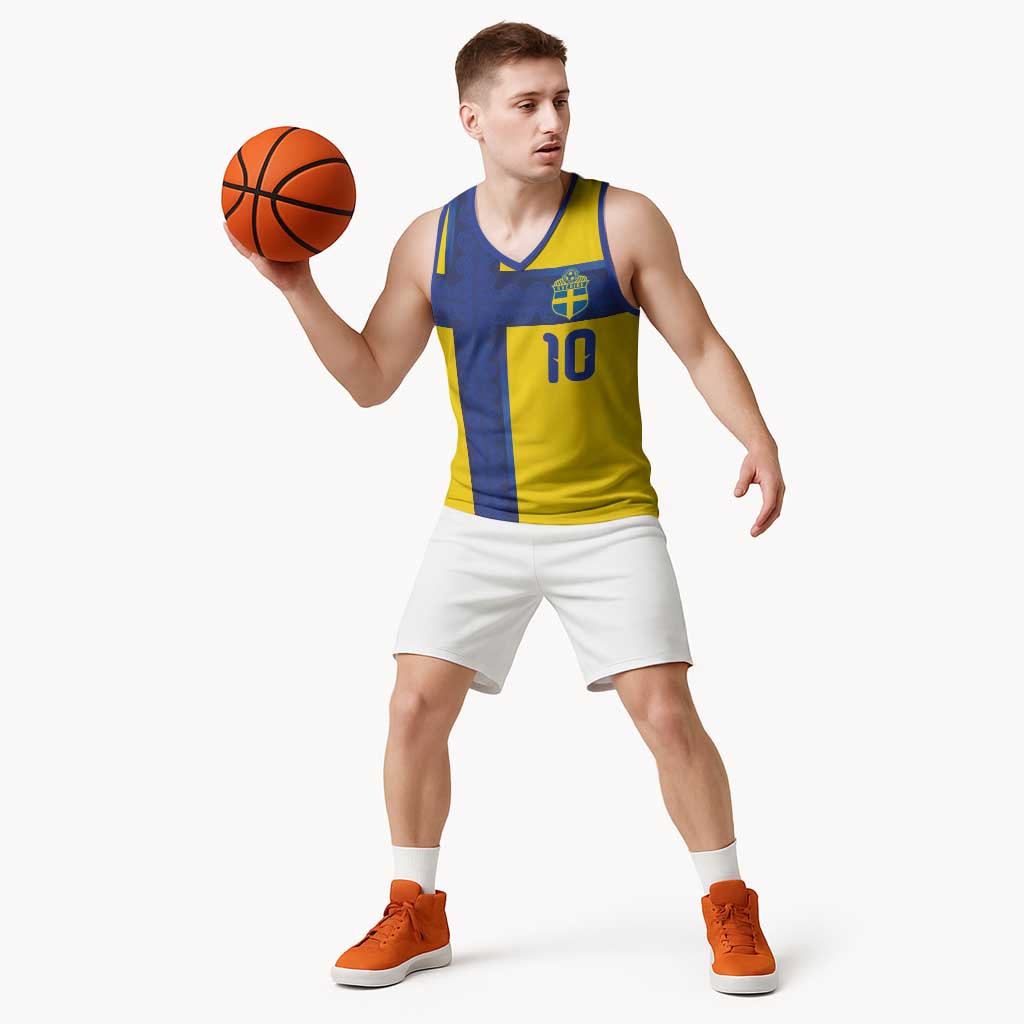 Custom Sweden Sverige Football Basketball Jersey Nordic Cross Pattern With Traditional Sverige Heritage Crest