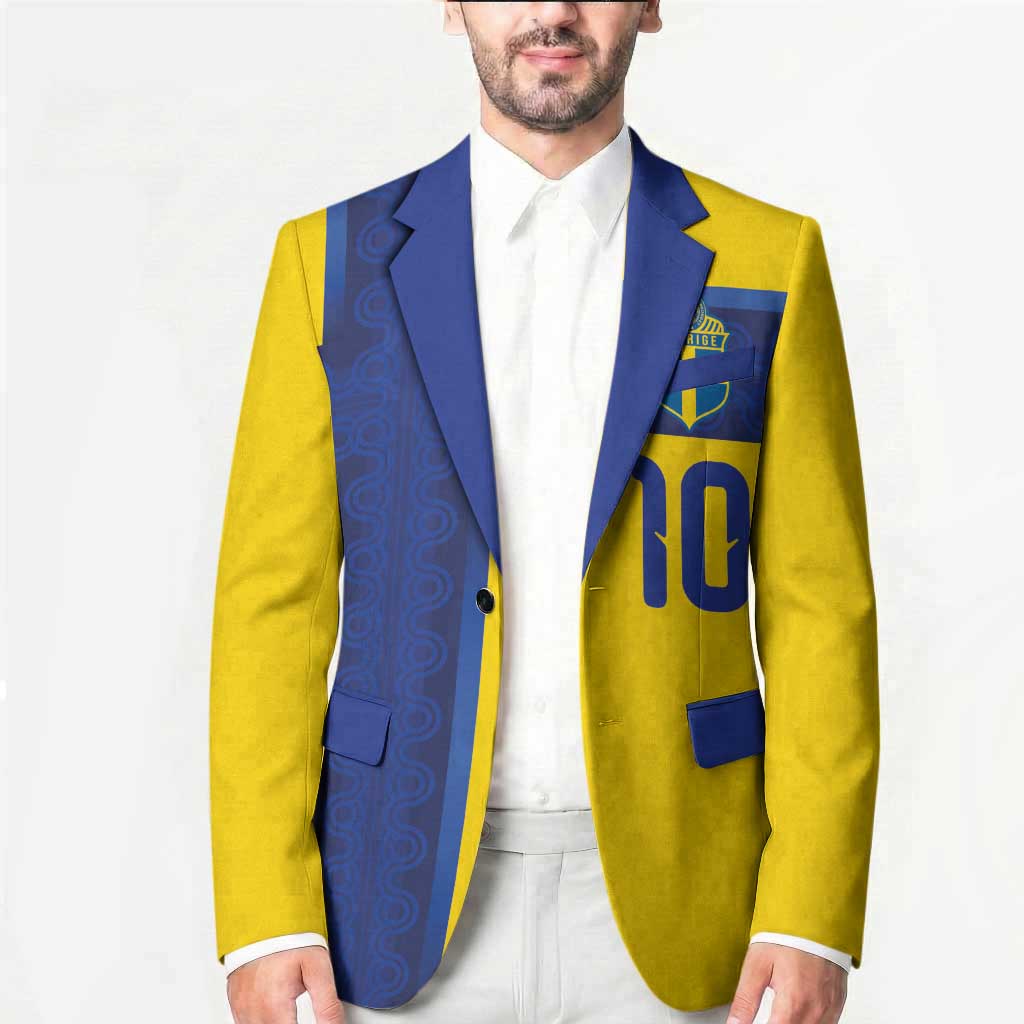 Custom Sweden Sverige Football Blazer Nordic Cross Pattern With Traditional Sverige Heritage Crest