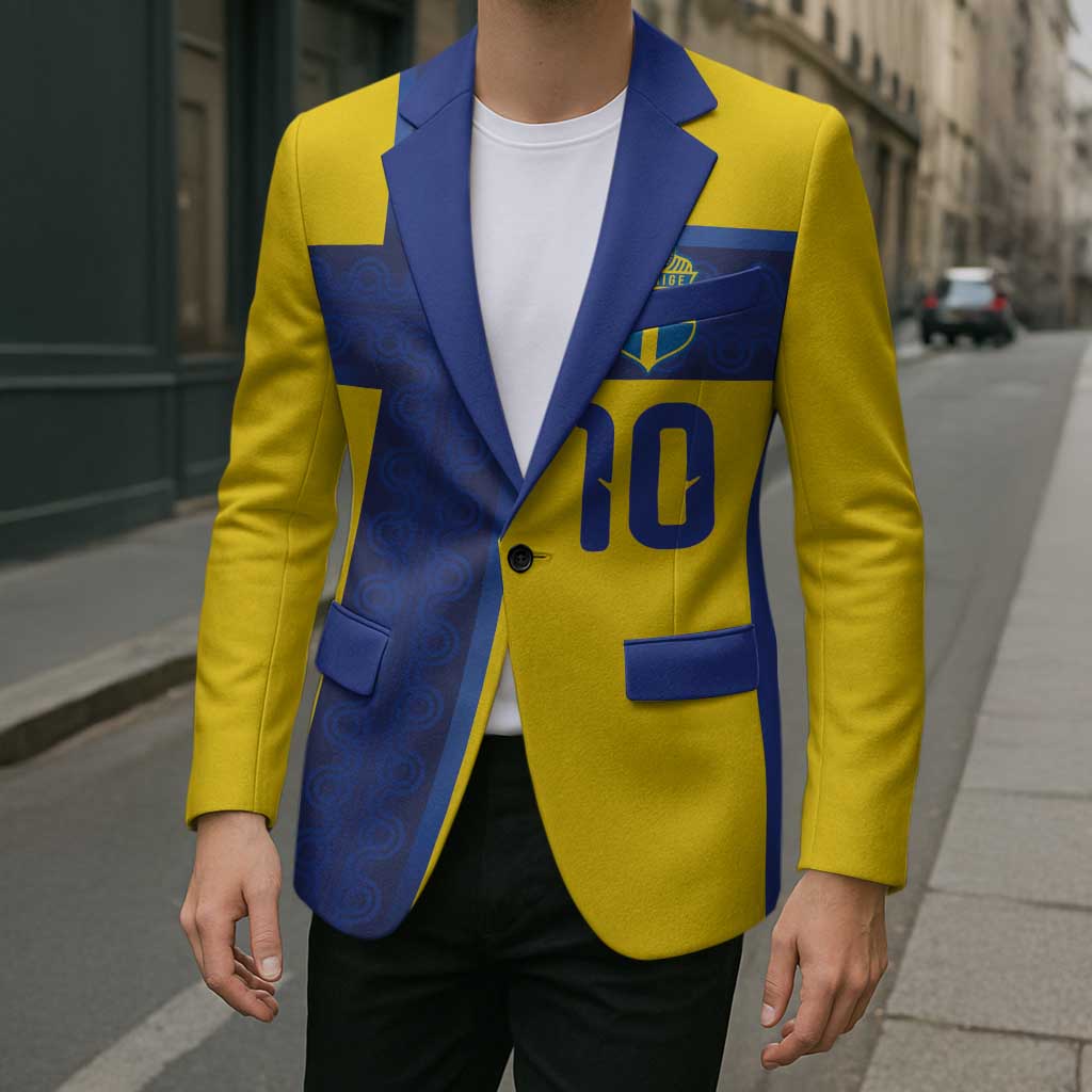 Custom Sweden Sverige Football Blazer Nordic Cross Pattern With Traditional Sverige Heritage Crest