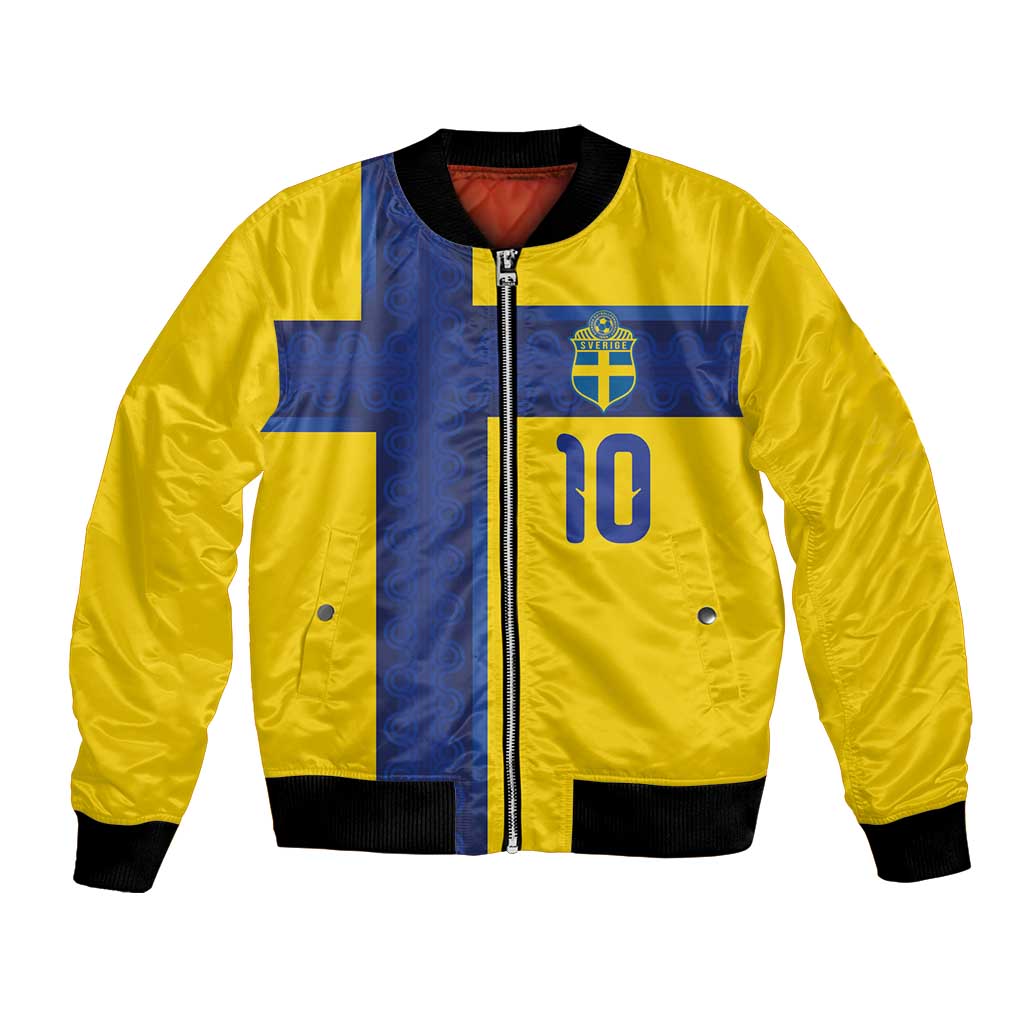 Custom Sweden Sverige Football Bomber Jacket Nordic Cross Pattern With Traditional Sverige Heritage Crest