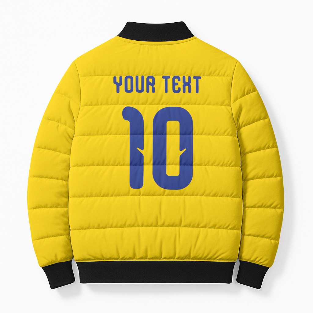 Custom Sweden Sverige Football Bomber Puffer Jacket Nordic Cross Pattern With Traditional Sverige Heritage Crest