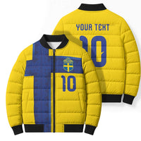 Custom Sweden Sverige Football Bomber Puffer Jacket Nordic Cross Pattern With Traditional Sverige Heritage Crest