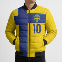 Custom Sweden Sverige Football Bomber Puffer Jacket Nordic Cross Pattern With Traditional Sverige Heritage Crest