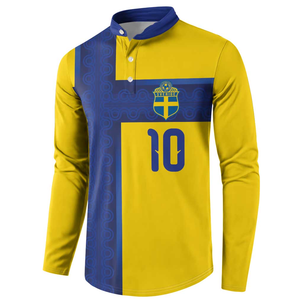 Custom Sweden Sverige Football Button Sweatshirt Nordic Cross Pattern With Traditional Sverige Heritage Crest