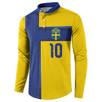 Custom Sweden Sverige Football Button Sweatshirt Nordic Cross Pattern With Traditional Sverige Heritage Crest