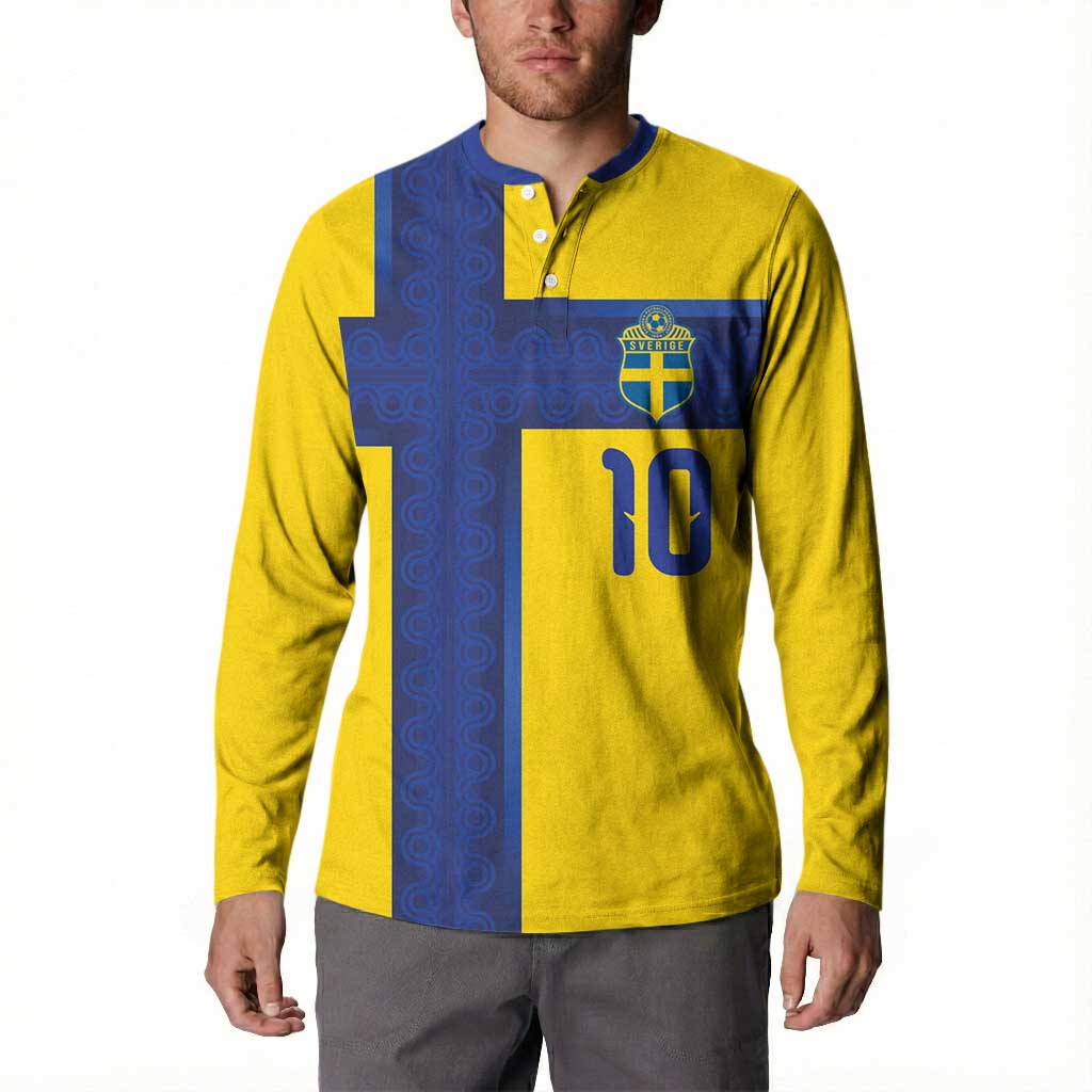 Custom Sweden Sverige Football Button Sweatshirt Nordic Cross Pattern With Traditional Sverige Heritage Crest