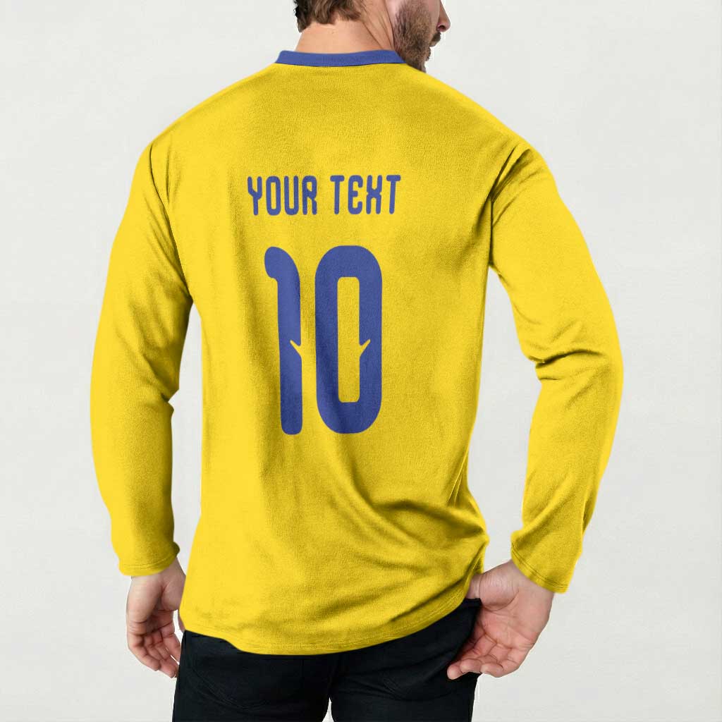 Custom Sweden Sverige Football Button Sweatshirt Nordic Cross Pattern With Traditional Sverige Heritage Crest