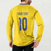 Custom Sweden Sverige Football Button Sweatshirt Nordic Cross Pattern With Traditional Sverige Heritage Crest