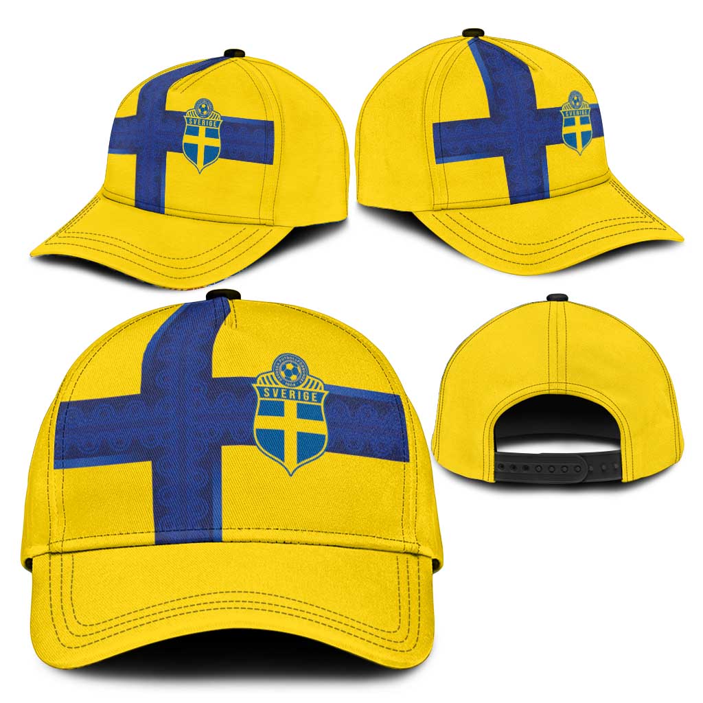 Sweden Sverige Football Classic Cap Nordic Cross Pattern With Traditional Sverige Heritage Crest