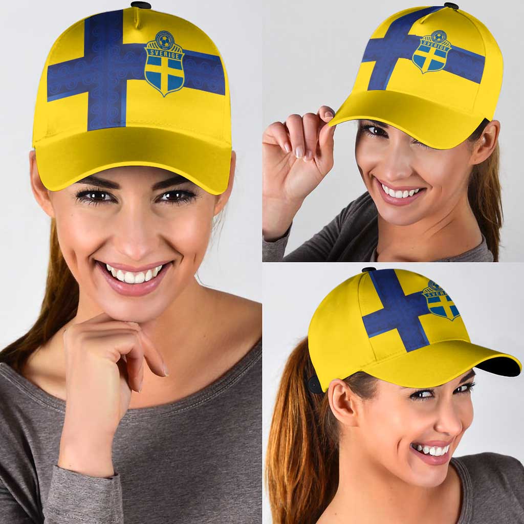 Sweden Sverige Football Classic Cap Nordic Cross Pattern With Traditional Sverige Heritage Crest