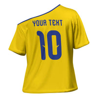 Custom Sweden Sverige Football Cross Shoulder Shirt Nordic Cross Pattern With Traditional Sverige Heritage Crest