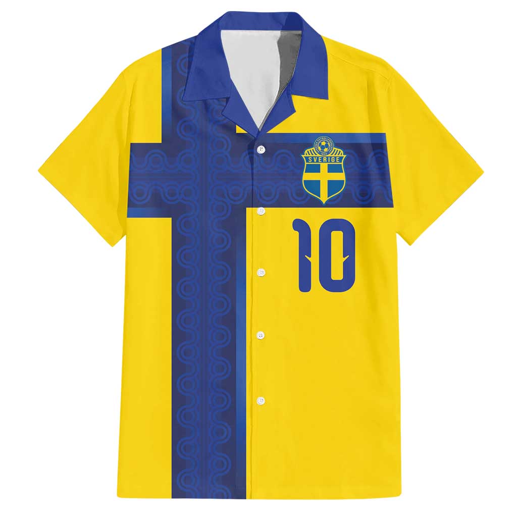 Custom Sweden Sverige Football Hawaiian Shirt Nordic Cross Pattern With Traditional Sverige Heritage Crest