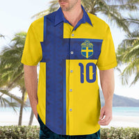 Custom Sweden Sverige Football Hawaiian Shirt Nordic Cross Pattern With Traditional Sverige Heritage Crest