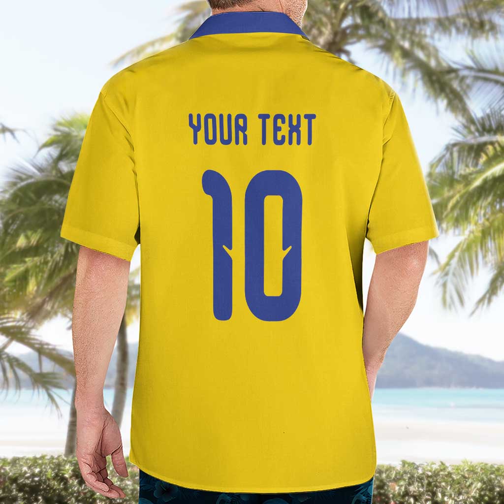 Custom Sweden Sverige Football Hawaiian Shirt Nordic Cross Pattern With Traditional Sverige Heritage Crest