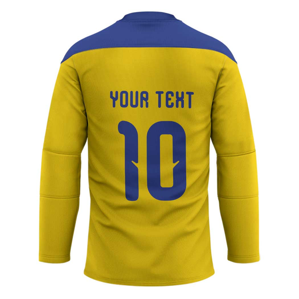 Custom Sweden Sverige Football Hockey Jersey Nordic Cross Pattern With Traditional Sverige Heritage Crest
