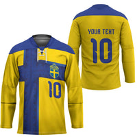 Custom Sweden Sverige Football Hockey Jersey Nordic Cross Pattern With Traditional Sverige Heritage Crest