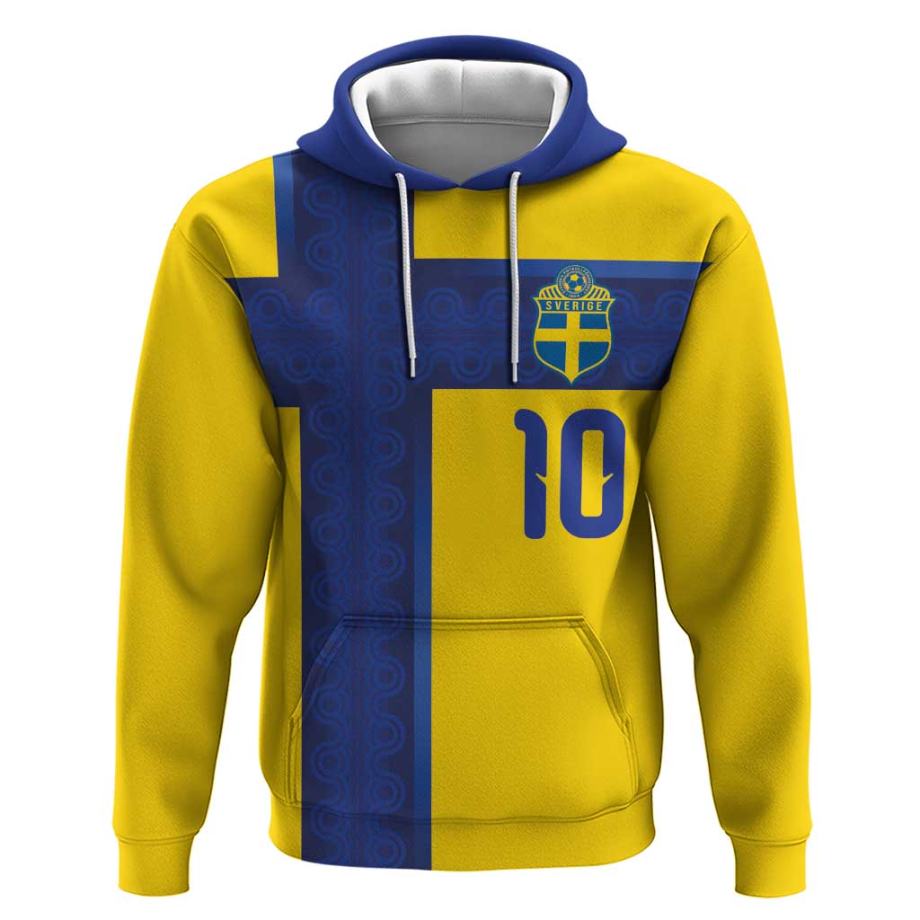 Custom Sweden Sverige Football Hoodie Nordic Cross Pattern With Traditional Sverige Heritage Crest