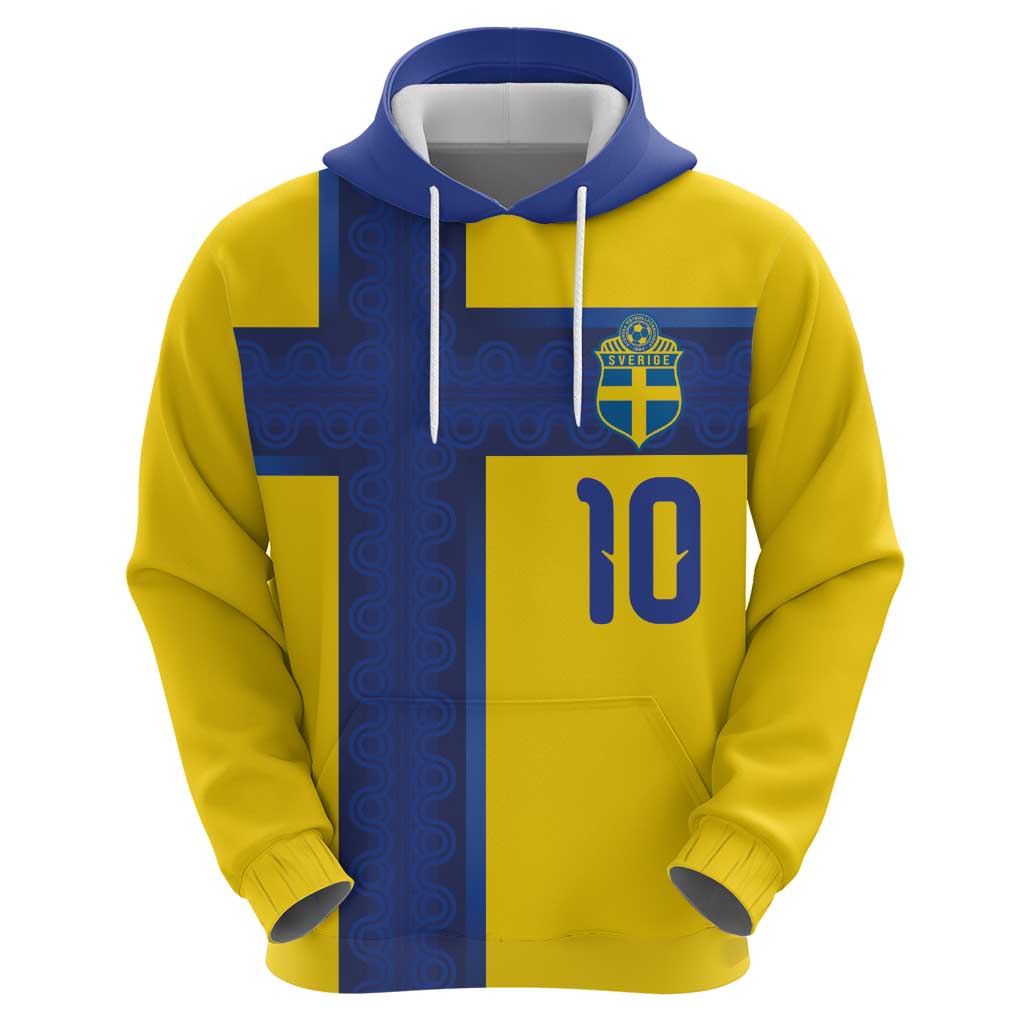 Custom Sweden Sverige Football Hoodie Nordic Cross Pattern With Traditional Sverige Heritage Crest