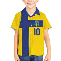 Custom Sweden Sverige Football Kid Hawaiian Shirt Nordic Cross Pattern With Traditional Sverige Heritage Crest