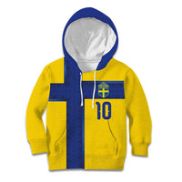 Custom Sweden Sverige Football Kid Hoodie Nordic Cross Pattern With Traditional Sverige Heritage Crest