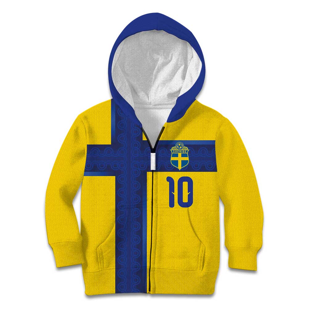Custom Sweden Sverige Football Kid Hoodie Nordic Cross Pattern With Traditional Sverige Heritage Crest