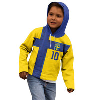 Custom Sweden Sverige Football Kid Hoodie Nordic Cross Pattern With Traditional Sverige Heritage Crest