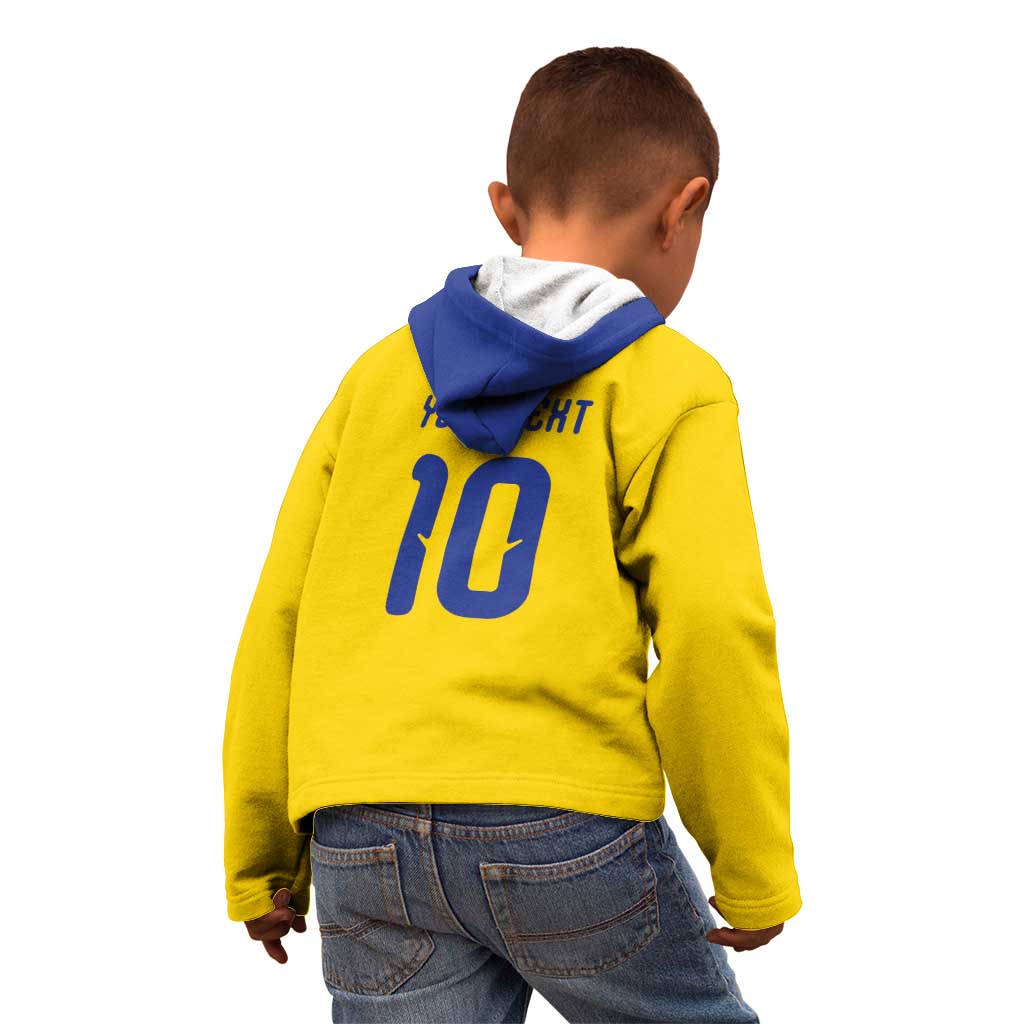 Custom Sweden Sverige Football Kid Hoodie Nordic Cross Pattern With Traditional Sverige Heritage Crest