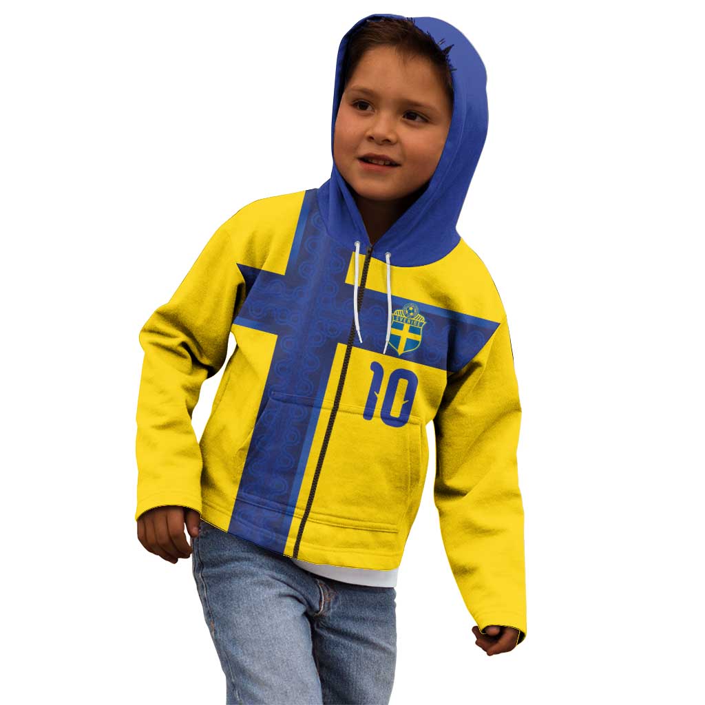 Custom Sweden Sverige Football Kid Hoodie Nordic Cross Pattern With Traditional Sverige Heritage Crest