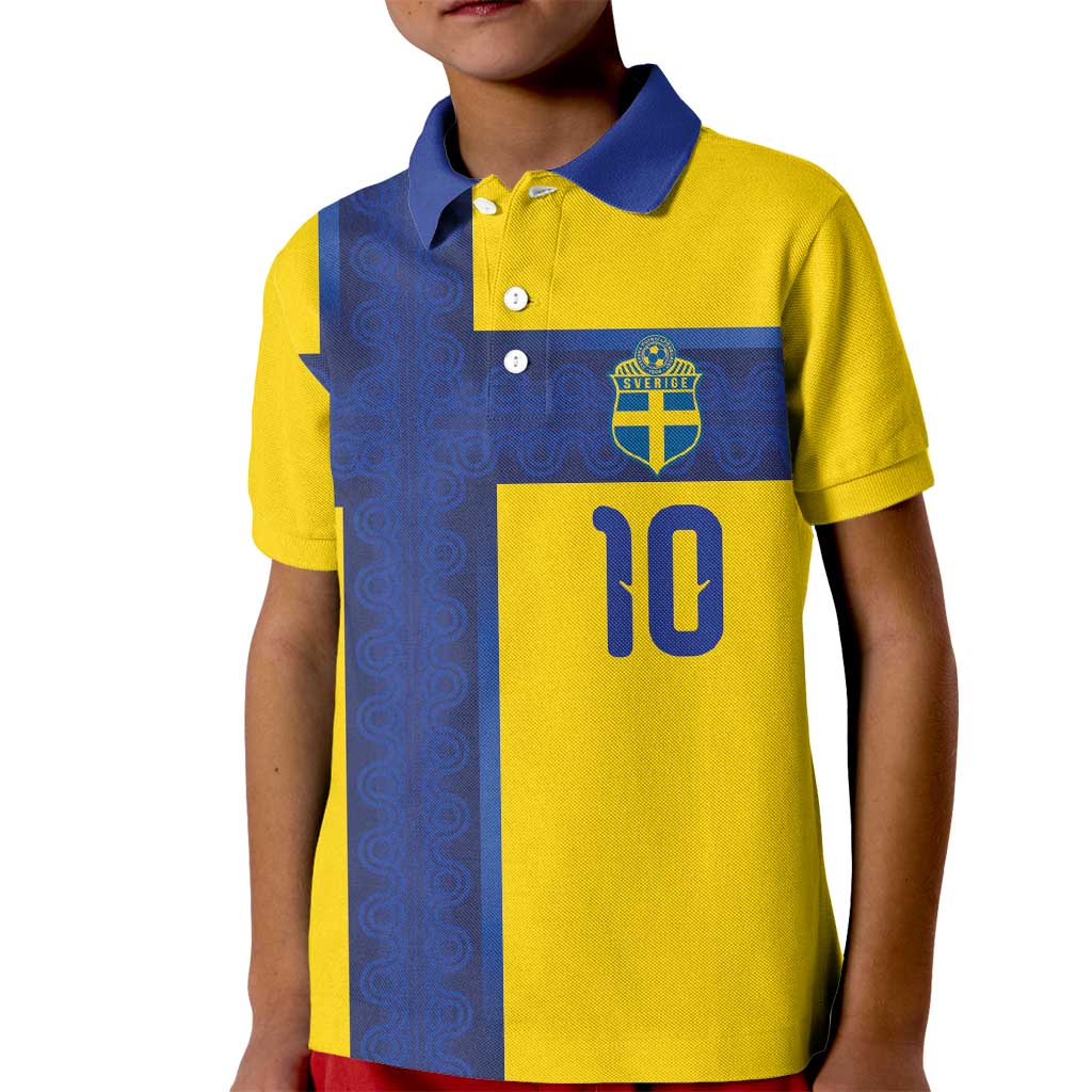Custom Sweden Sverige Football Kid Polo Shirt Nordic Cross Pattern With Traditional Sverige Heritage Crest