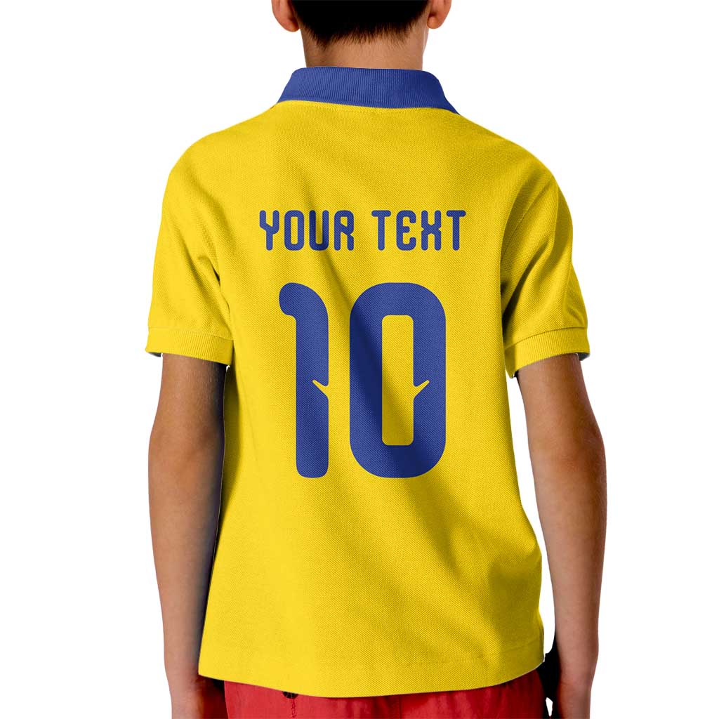 Custom Sweden Sverige Football Kid Polo Shirt Nordic Cross Pattern With Traditional Sverige Heritage Crest